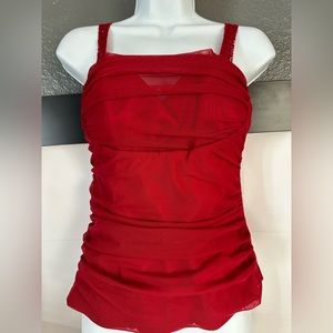 Cache red boned corset top with mesh size medium